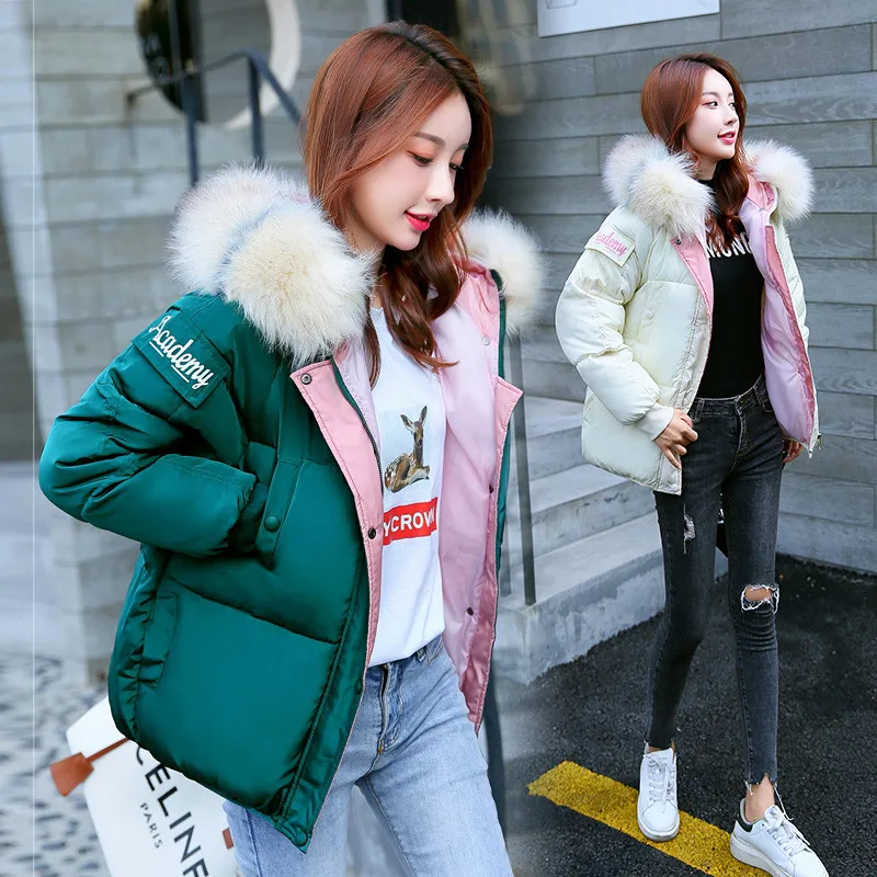 

2021 winter new style Korean casual loose down padded coat women short big fur collar padded coat padded coat large size