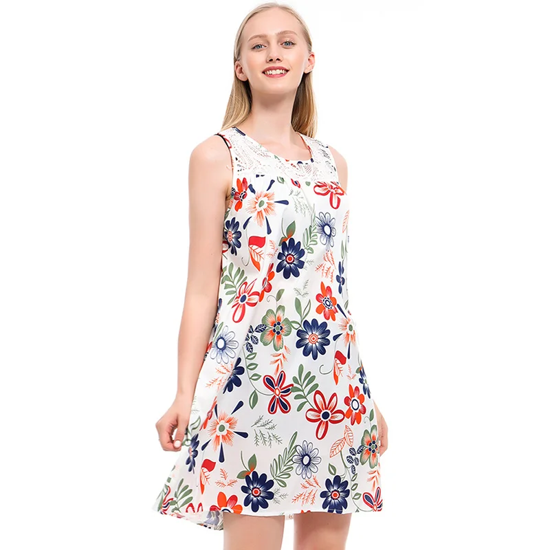 

2021 Summer Women Dress Boho Style Floral Print Beach Dress Sundress Loose Mini Party Dress Vestidos