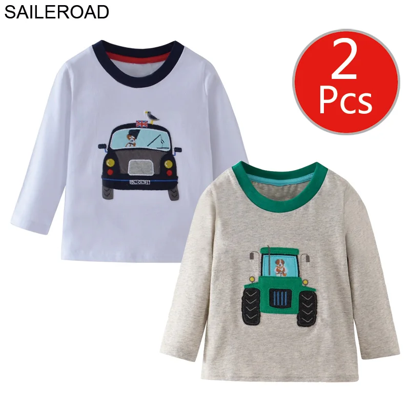 5501 5410 photo SAILEROAD 2 Шт. Мультфильм Динозавров Детские Футболки Хлопка Мальчик с Длинным Рукавом Одежда Осень для Детской Одежды Детей Топы Рубашка - Цвет: 5501 5410 photo
