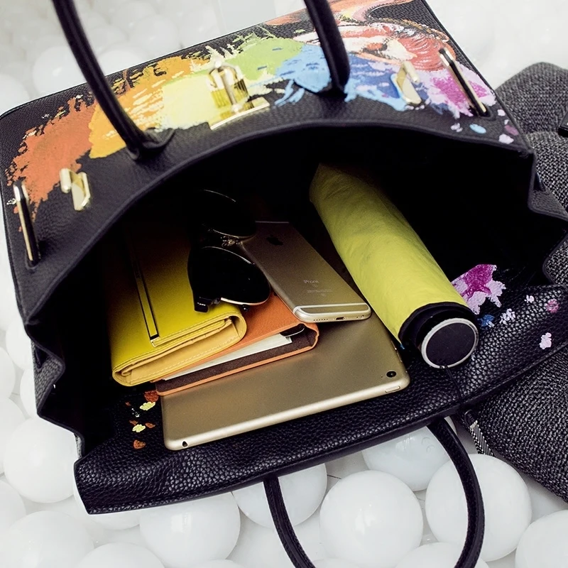 

Hot Design Totes Handbags Women Famous Brands Pu Leather Handbag Women Messenger Bags Hand Painted Custom