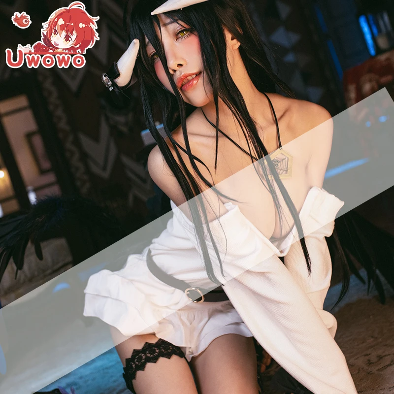 uwowo anime overlord albedo cosplay white sweater cosplay costume for women sexy costume for girl halloween party dress free global shipping