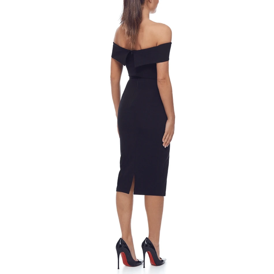 Женское платье с открытыми плечами облегающее средней длины в стиле Звезд для