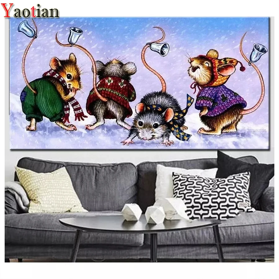 

5d Diamond Embroidery rats happy bell DIY Diamond Painting Cross Stitch Kits full square/round Diamond Mosaic Christmas Decor