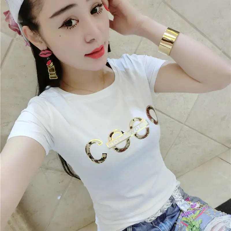 

Cotton short sleeve women's summer new versatile show thin foreign style women's fashion T-shirt