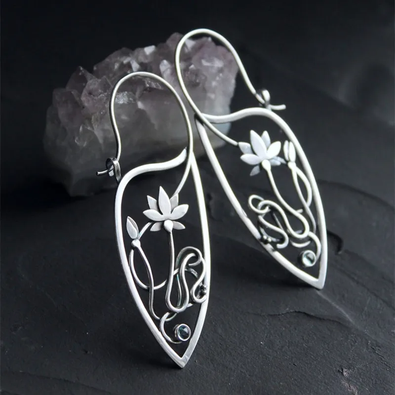 

Lotus flower sterling silver color earrings Elven jewelry Floral design