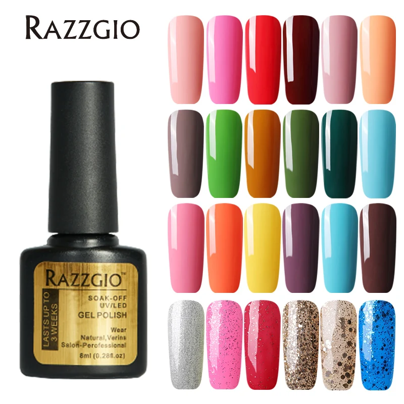 

RAZZGIO 8ml Gel Nail Polish Glitter For Manicure set Nail Art Semi Platium LED UV Gel Base Top Coat Nail Gel Polish Varnishes