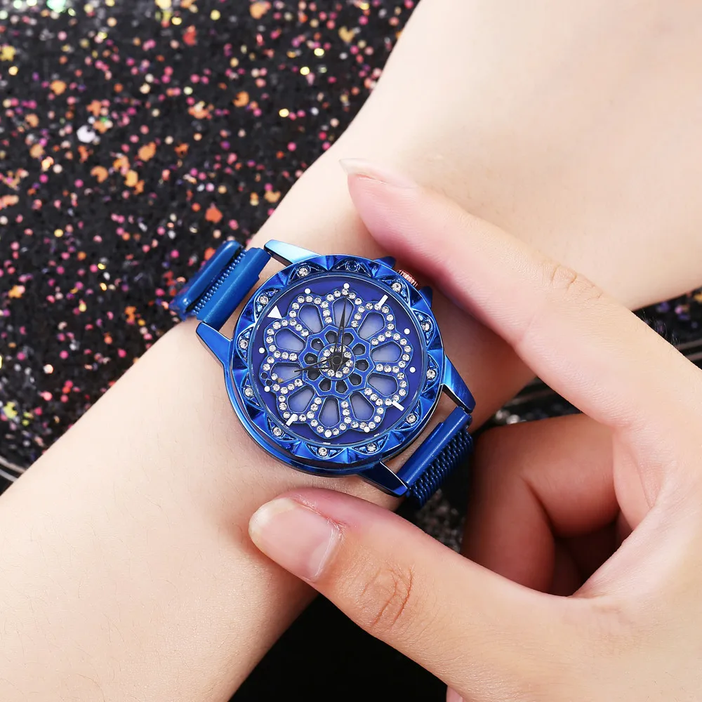 

Exquisite ladies watch Quartz Watch Rhinestone Woman's High-end Blue Glass Waterproof Distinguished Women Steel belt watch YE1