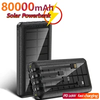80000mah wireless portable fast charger solar power bank with led light triple usb ports power bank for xiaomi samsung iphone13