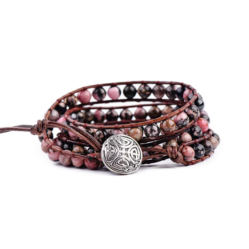 Кожаный браслет обруч из натурального камня бисера модные женские браслеты