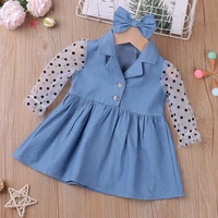 2022 spring autumn polka dot long sleeve denim stitching dress baby girl clothes for 0 3 years newborn toddler dress