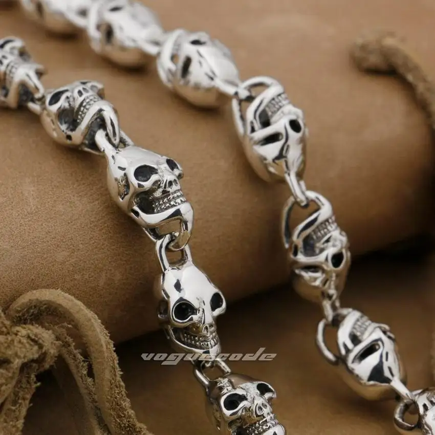 925 пробы Серебряная цепочка с черепами мужское байкерское ожерелье в стиле