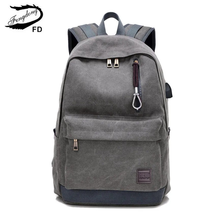 Мужской школьный рюкзак с usb-разъемом Fengdong черный или дорожный для