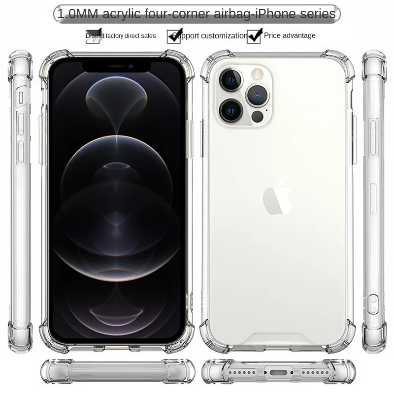 

for Popular Apple 12 / 11 / XR mobile phone case transparent acrylic two in one drop rubber protective cover