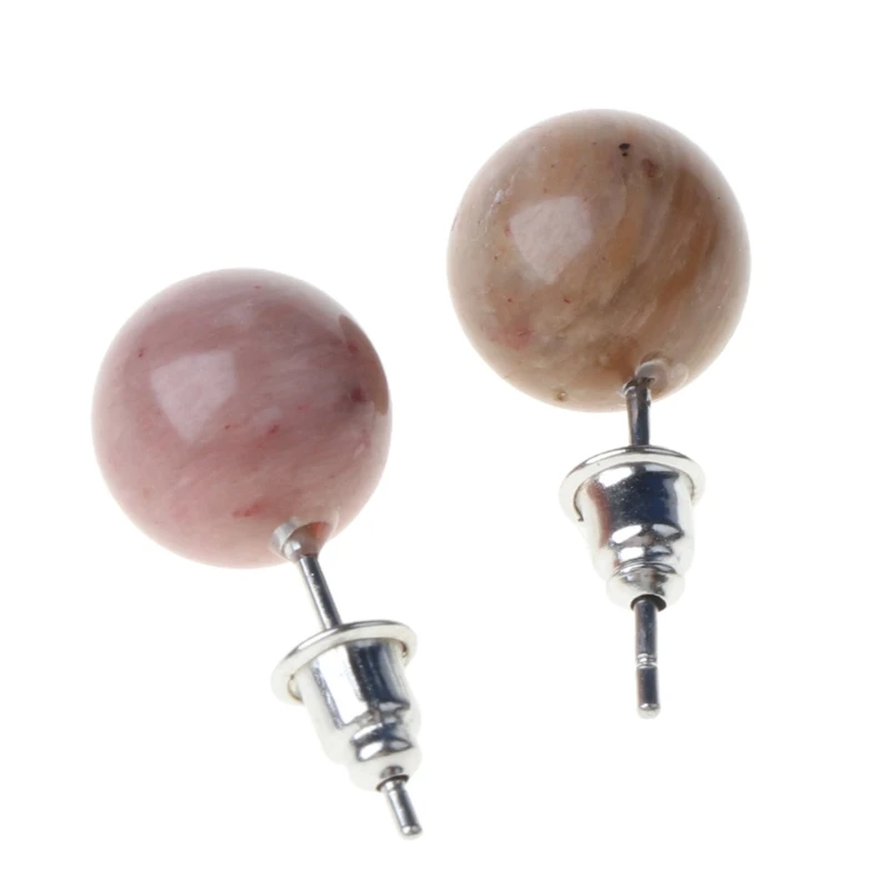 Серьги-гвоздики унисекс из натурального камня бирюзы тигровый глаз опал шарики -