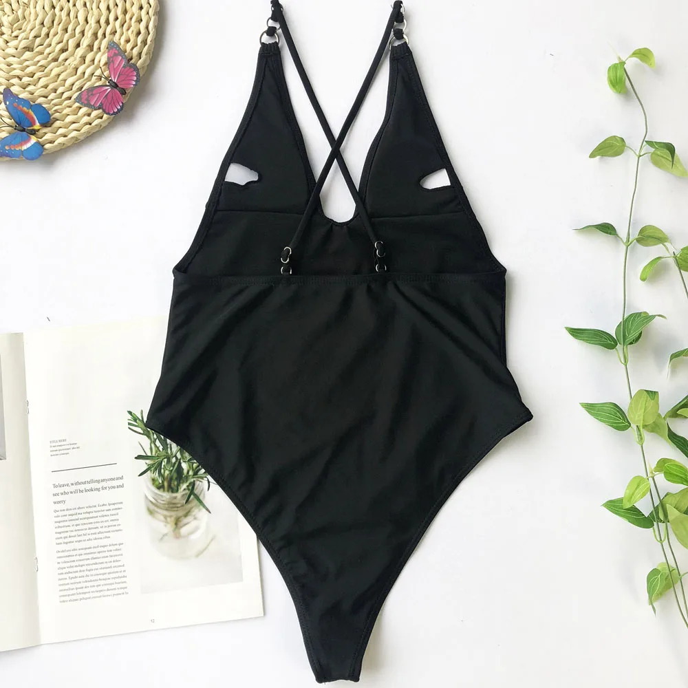 

Sexy Deep V Cut Out Monokini Backless Women Swimwear One Piece Swimsuit Female Bather Bathing Suit Swim Lady