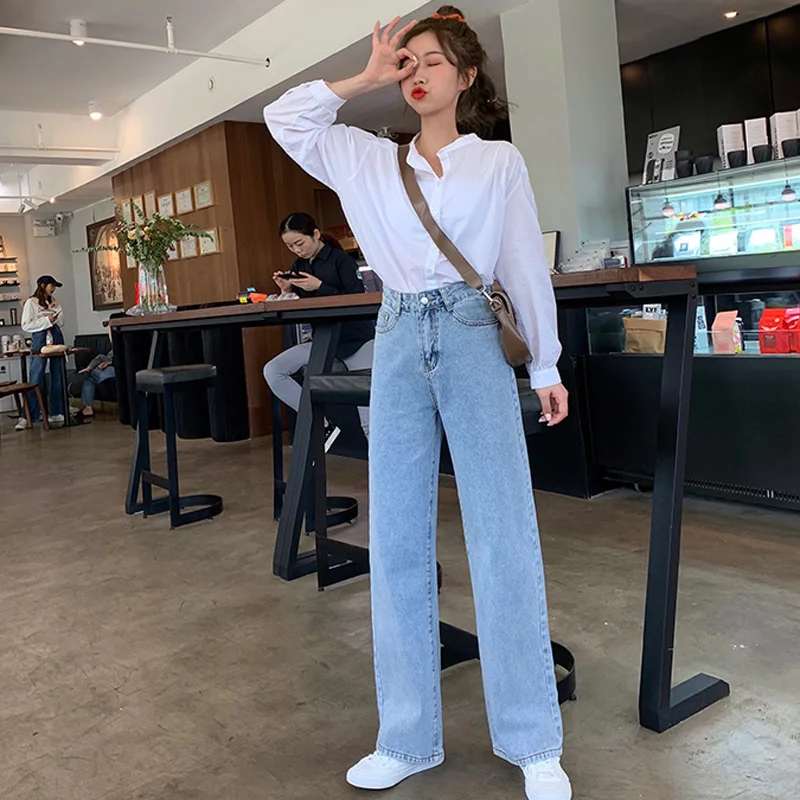 Женские джинсы с высокой талией Mozuleva винтажные прямые широкими штанинами