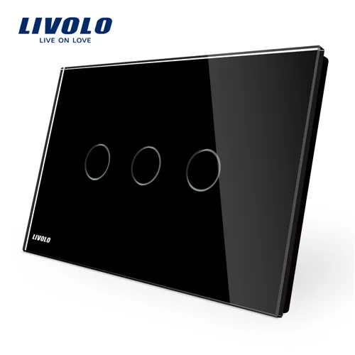 Производитель, Livolo настенный выключатель VL-C903-11, 3-ган 110~ 220V с украшением в виде кристаллов Стекло Панель AU/US Стандартный Сенсорный экран Управление настенный светильник - Цвет: Black