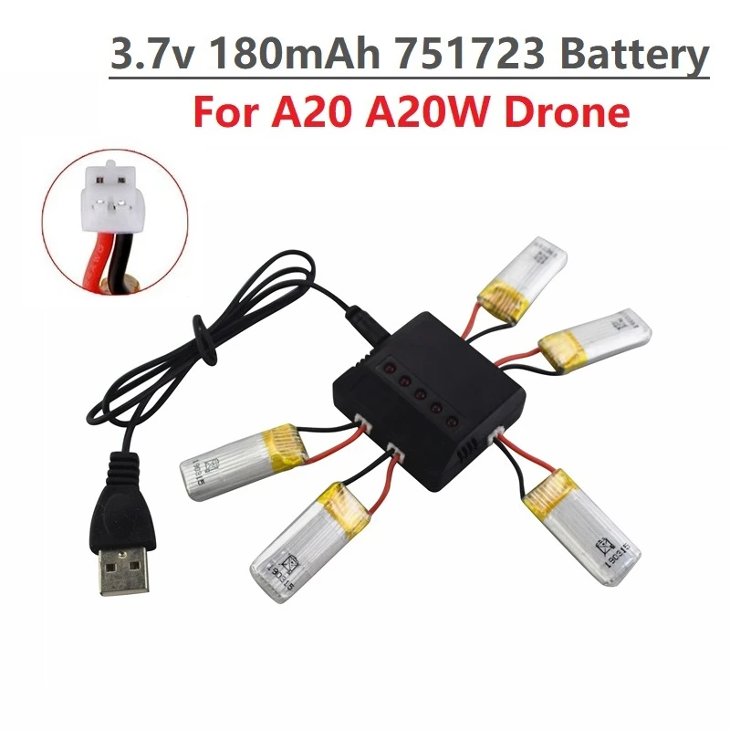 Original 3.7V 180mAh Lipo Battery Charger Sets For A20 A20W Four-axis Drone RC Quadcopter Spare Parts For A20 A20W Drone Battery