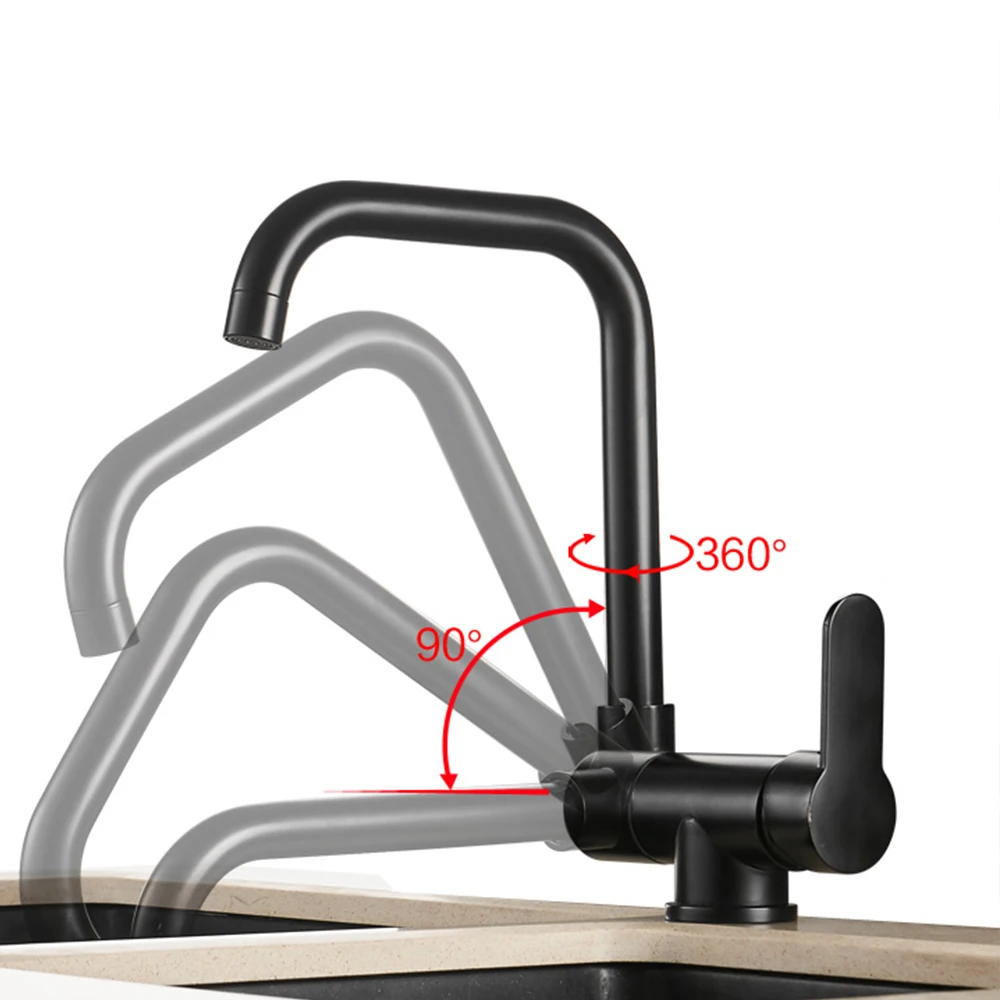 Black 360 °Folding Rotatable Kitchen Faucet Basin Hot And Cold Water Outlet Deck Installation Tap kitchen Crane | Обустройство дома