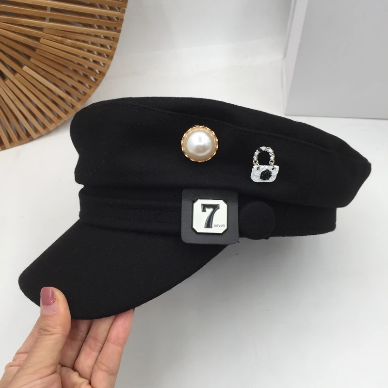 

British joker fashion retro navy cap han edition handsome son about digital wool cap tide female newsboy cap is black