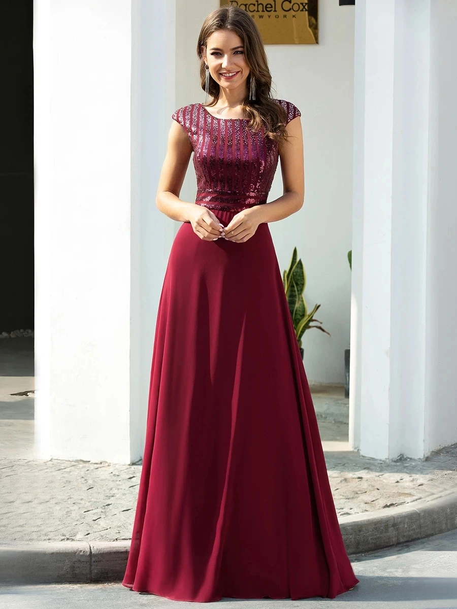 

Maxi Long A-Line Round Neckline Chiffon Wholesale Party Dresses