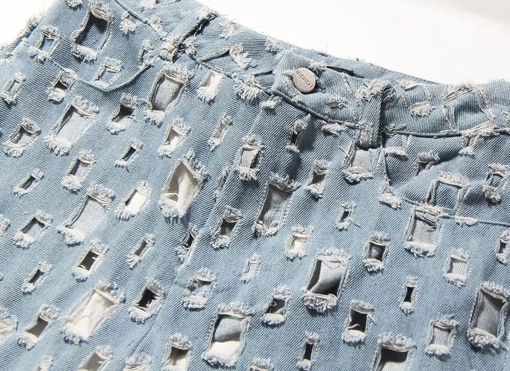 

Fashion Hollow Out Wide Leg Denim Pants For Women High Waist Ripped Hole Autumn Denim Trousers Female Fashion Clothing F1392