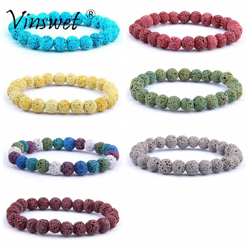 

Lava Stone Bracelet Beads Natural Volcanic Essential Oil Diffuser Bracelets Men Fashion Strand Bracelets for Women Yoga Jewelry