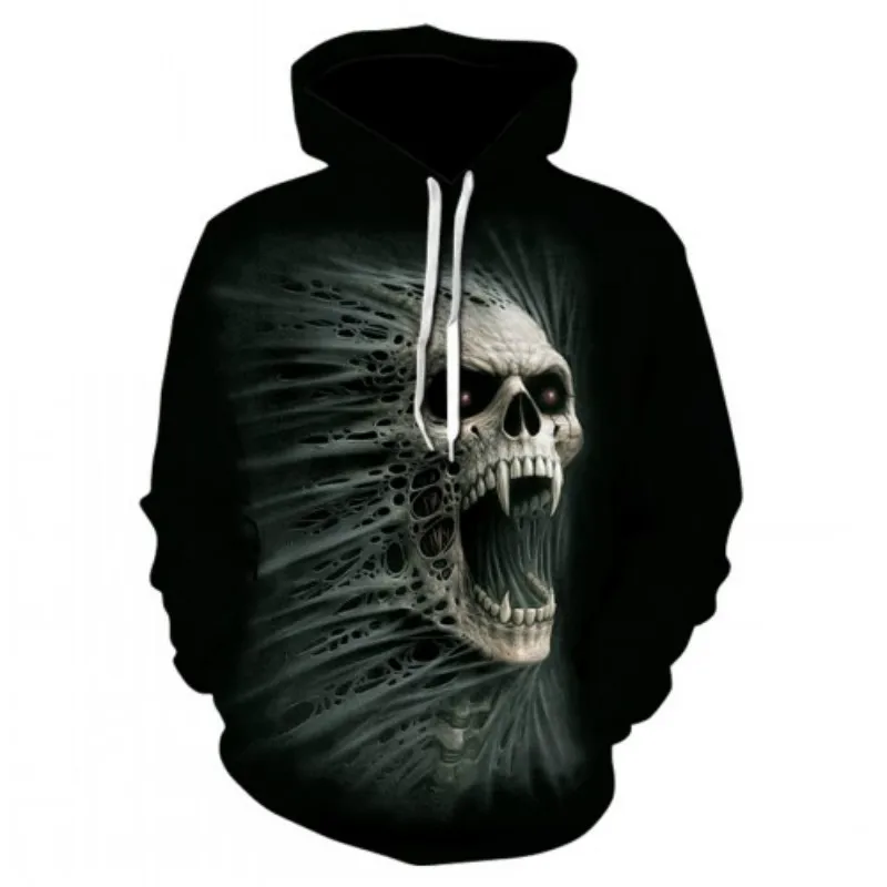 

Men's 3D long-sleeved hoodie, two-piece clothing, heavy metal punk, hip-hop rock, fake skull guard clothing, 2021 new clothing