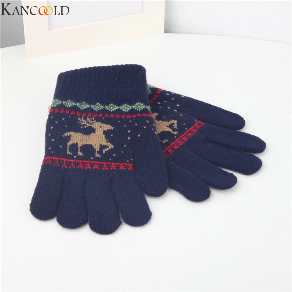 Женские вязаные перчатки KANCOOLD с оленем снежинками закрытыми пальцами зимние