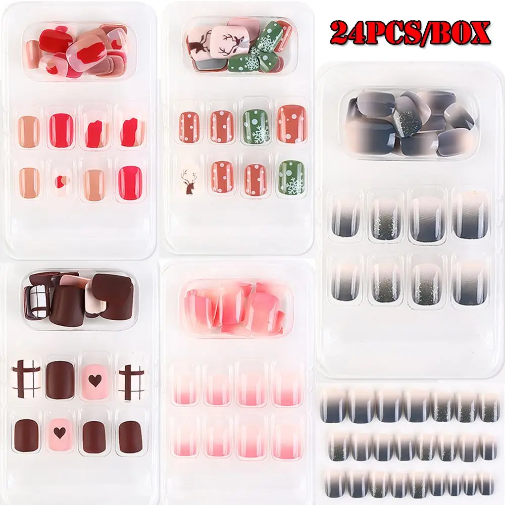 

Full Cover Fake Nails Acrylic Christmas Design Short Square Detachable Geometry False Nails