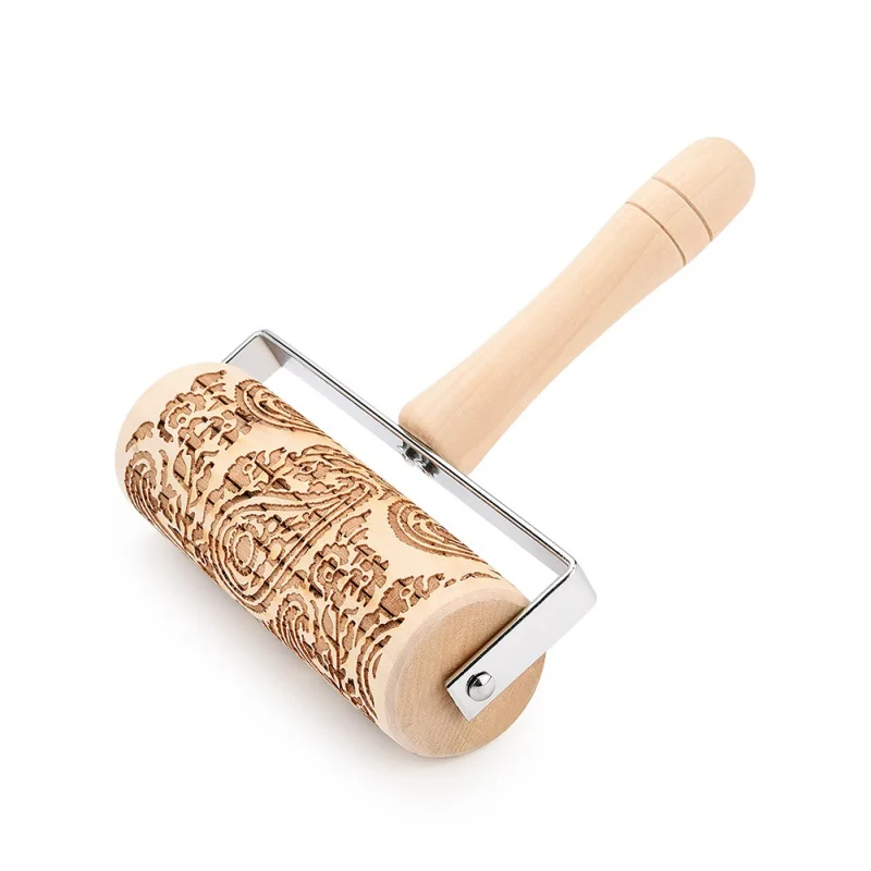 

Christmas Pattern Rolling Pins Deep Beech Rolling Pin With Handle New Xmas Rolling Pin Bakeware Supplies