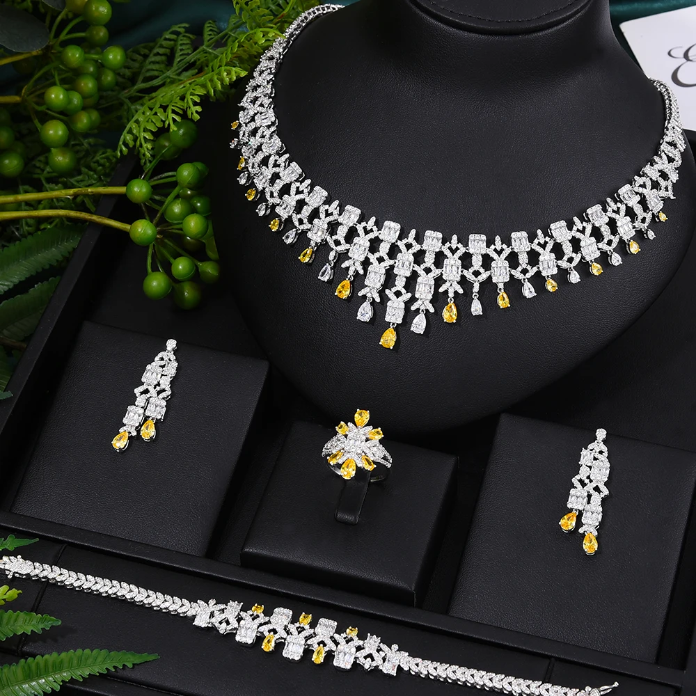 

GODKI 4PCS Luxury yellow CZ Statement Jewelry set For Women Wedding Cubic Zircon CZ African Dubai Bridal Jewelry