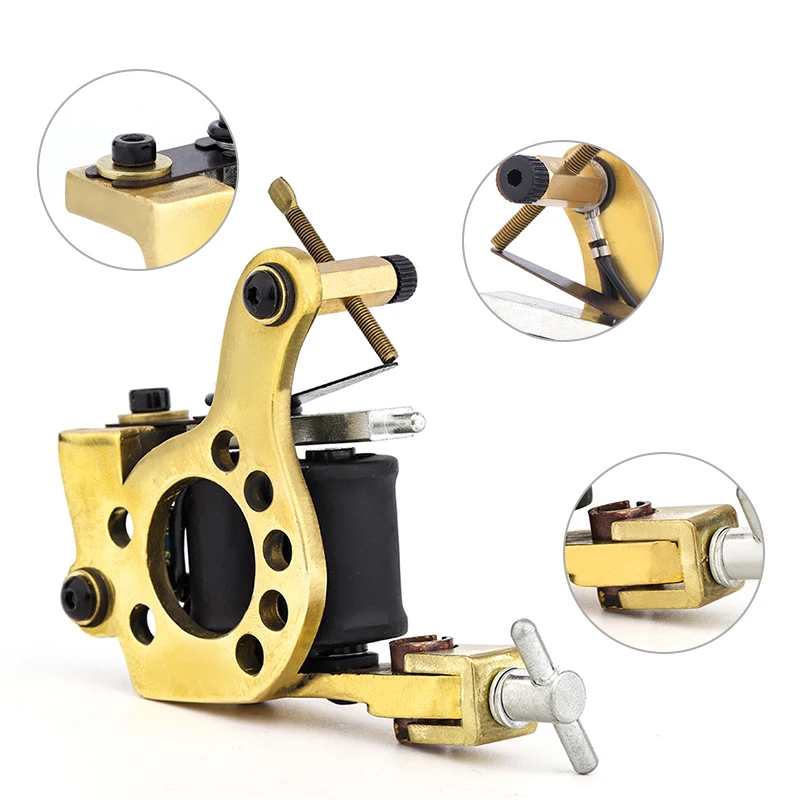 Новая Вращающаяся машинка из чистой меди с 10 насадками для татуировок