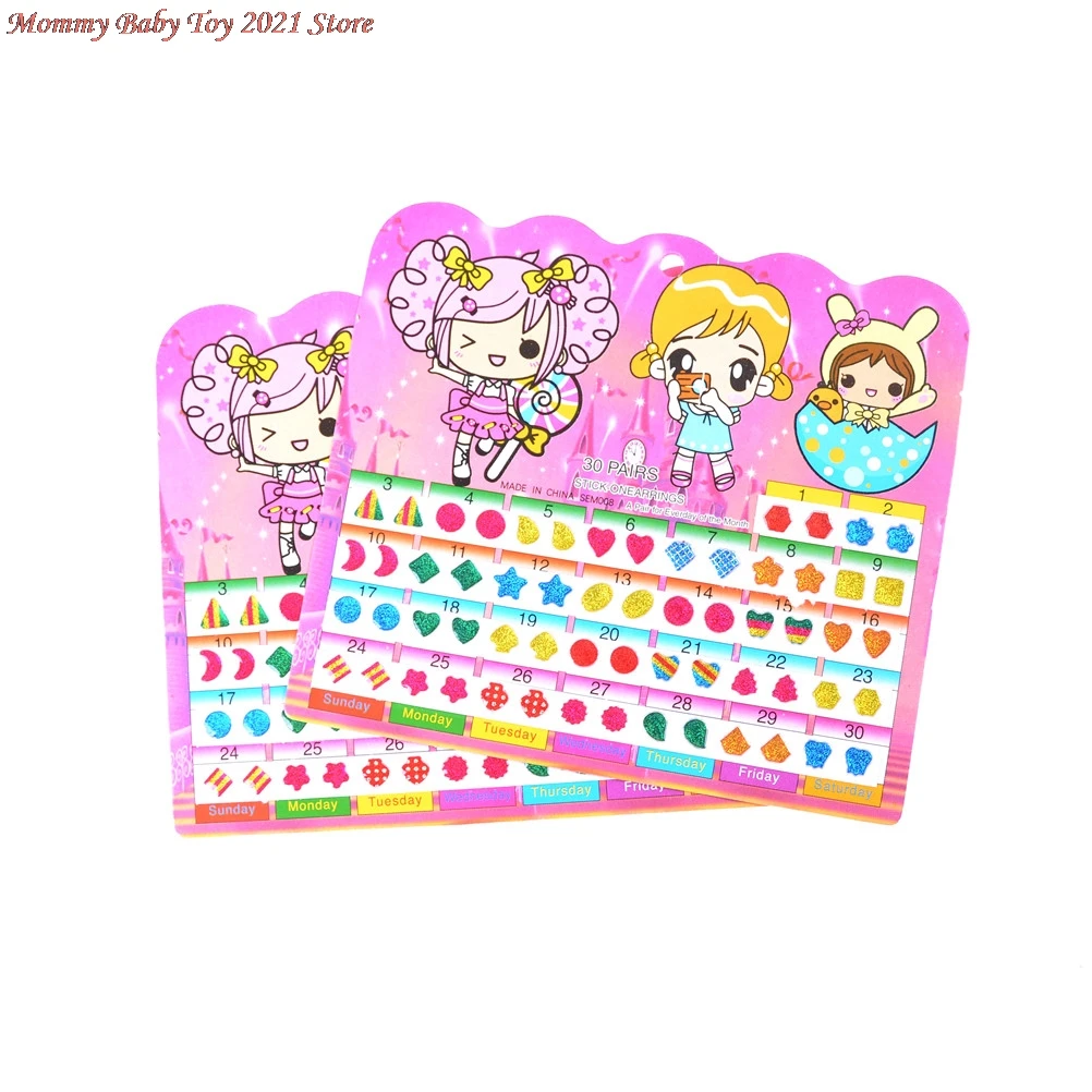 Pegatinas bonitas de pendiente DIY para ni&ntilde;os, juguetes de pegatinas de cristal de recompensa de dibujos animados, 1 hoja = 60 uds.-3
