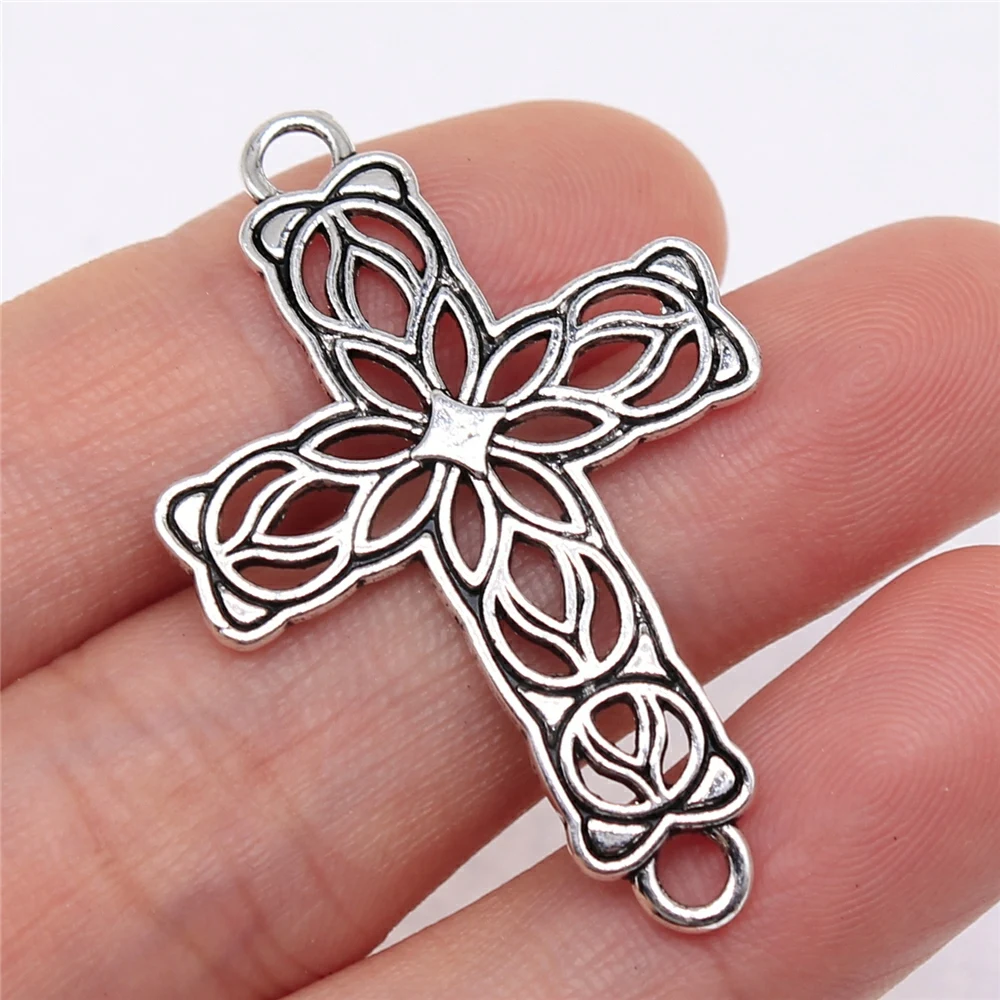 

60pcs 42x27mm Flower Cross Charm Connector For Bracelet Making Necklace Making