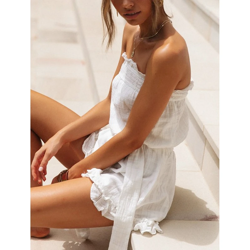 

Summer Ruffled Wrapped Chest Straps Jumpsuit Shorts