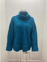 womens autumn and winter 2022 high necked ingot pin casual loose comfortable solid color sweater solid