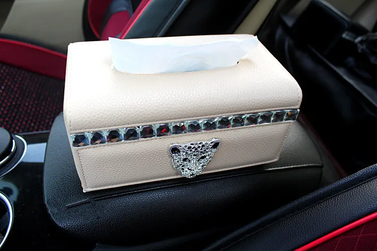 Черная бежевая коробка для салфеток из натуральной кожи автомобиля с головой