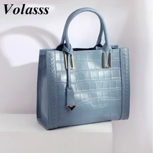 Volasss Womens Shoulder Bag Genuine Leather Handbag For Women 2022 New Crocodile Weave Crossbody Bag Fashion Solid Bag Female