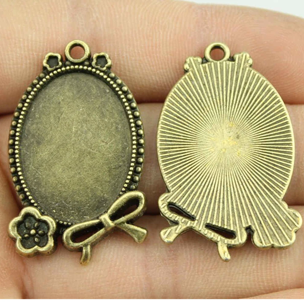 

6pcs Flower Bow Cabochon Base Setting Fit 18x25mm Oval Glass Cabochons 2 Colors Vintage Flower Pendant Cabochon Setting Base