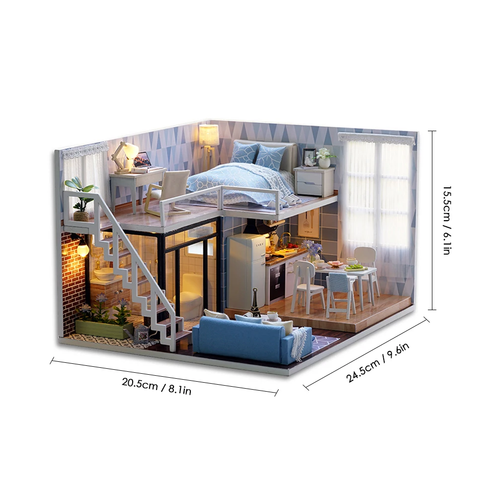

DIY 3D Mini Loft Wooden Dollhouse Kit Lifelike Handmade Home Decoration Accessories With Furniture LED Lights Gift For Girls