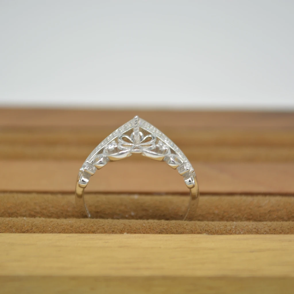 Simple micro Inlay Ring mountings fashionable pearl ring fittings girl S925 sterling silver jewelry accessories wholesale AMSSRM