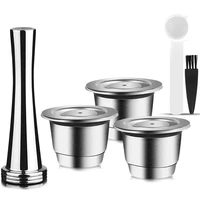 capsules reusable stainless steel 3 pieces refillable pads for nespresso 1 tamper 1 spoon 1 brush