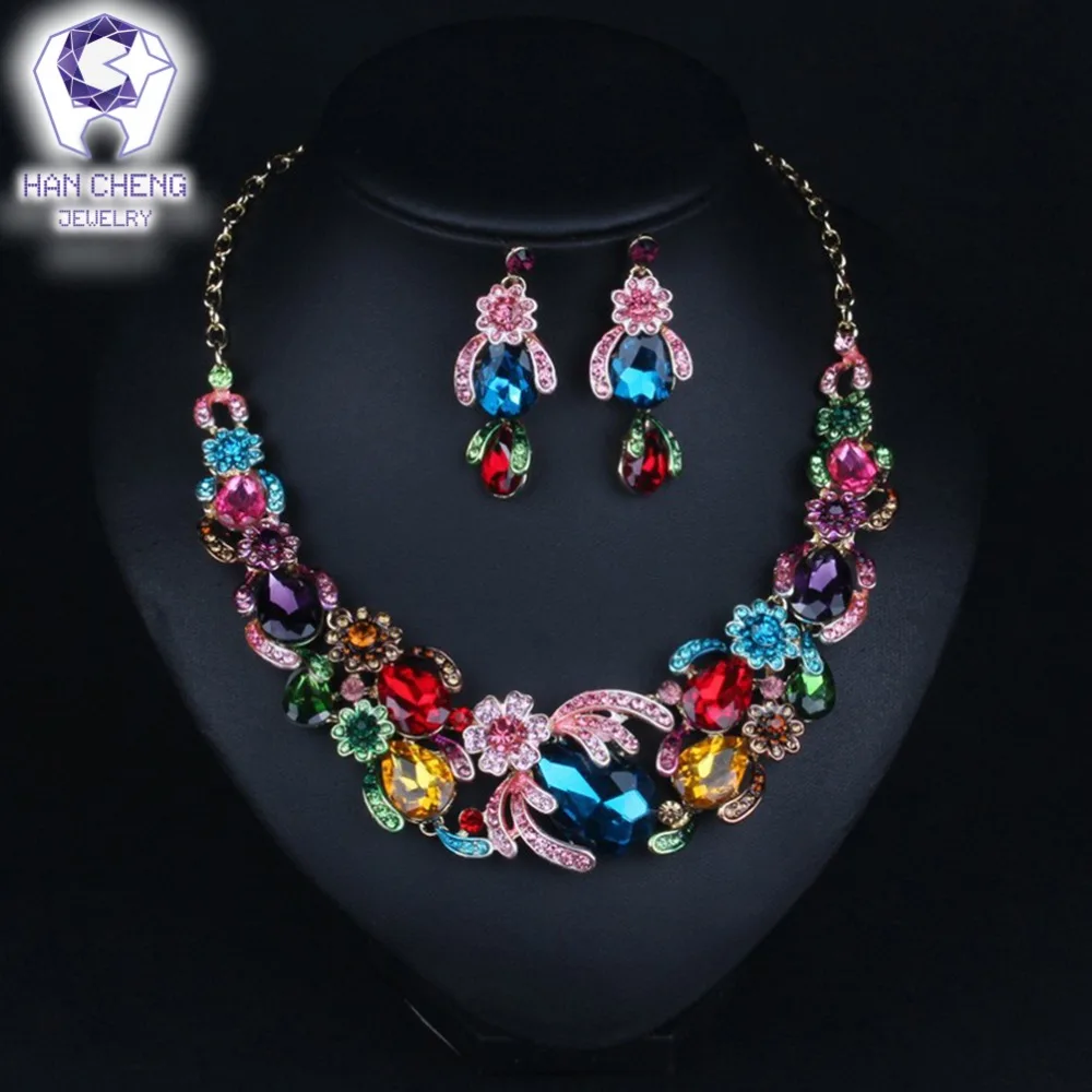 HanCheng, модное, роскошное, цветочное, стразы, большое, созданное, кристалл, массивное, макси колье, ожерелье, для женщин, ювелирное изделие, leagtha collier