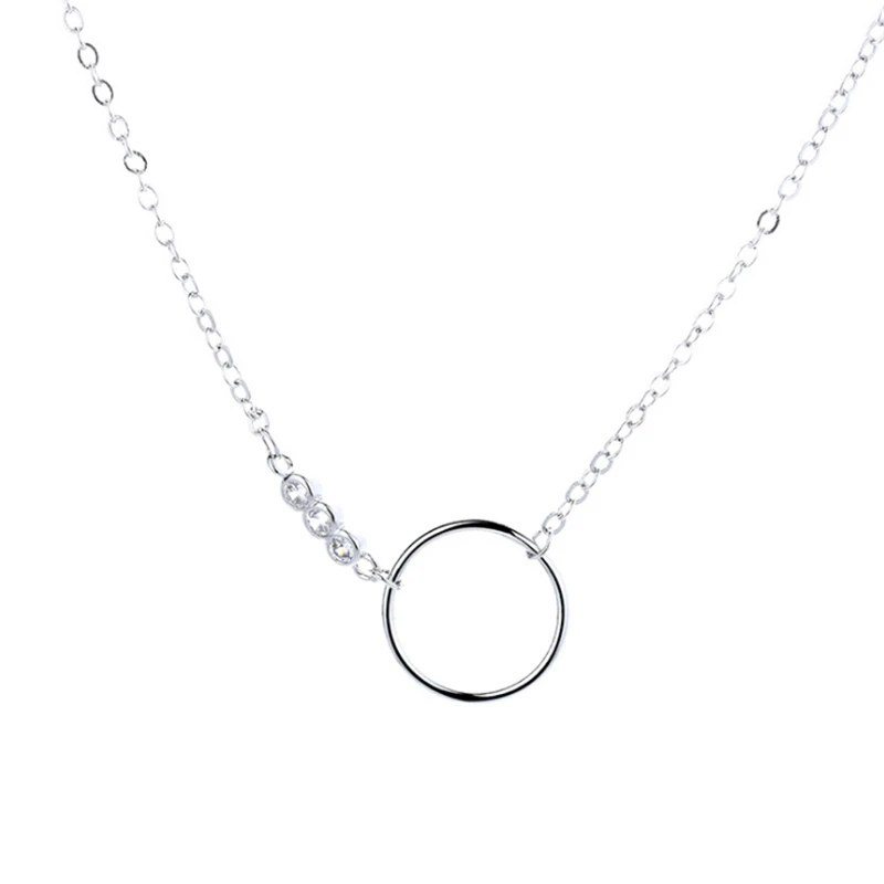 

Fashion Jewelry Woman Simple Round Circles Women's Slender Clavicle Chain Pendant Necklaces CZ Stone boho collana necklace joyas