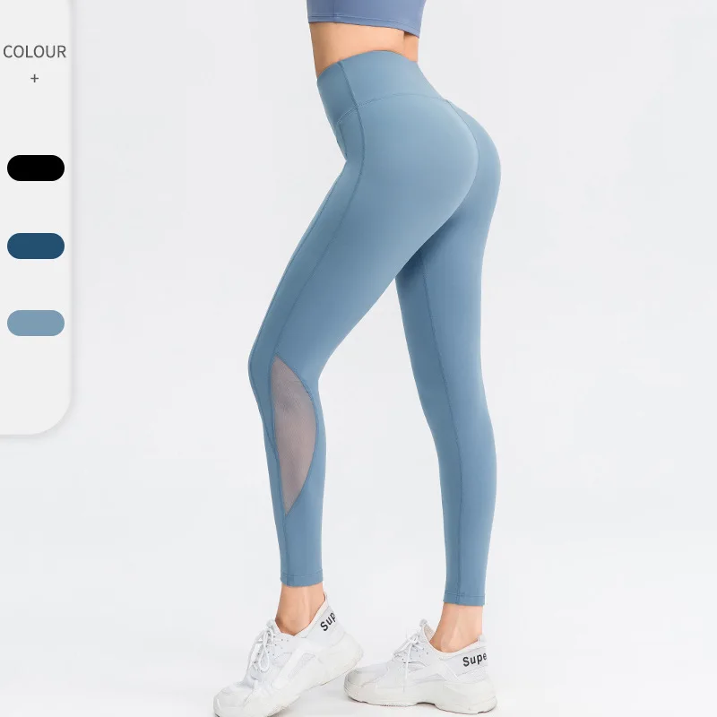 

New Yoga Leggings Women's Nude High Waist Skinny Fitness Pants Mesh Breathable Sports Pants Woman Workout Leggins Pant