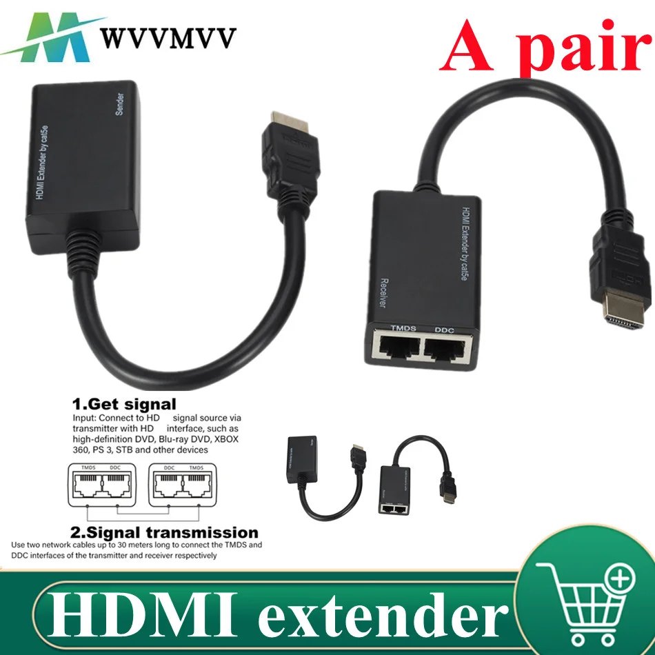 Более RJ45 CAT5e CAT6 UTP LAN Ethernet HDMI-совместимый удлинитель Ретранслятор 1080P FHD 3D футов (30 м)