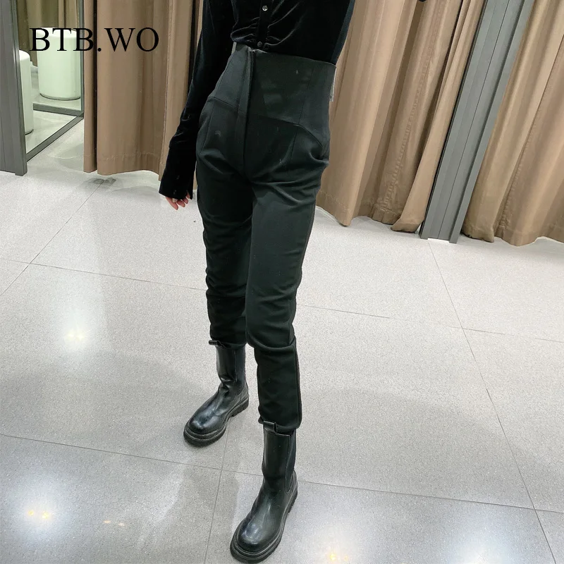 

BTB.WO Za Women Elegant Fashion Office Wear High Waist Pants Vintage Female Solid Long Stretch Pants Female Trousers Mujer