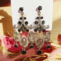 mengjiqiao korean style luxury black waterdrop crystal long drop earrings for women girls elegant party jewelry gifts