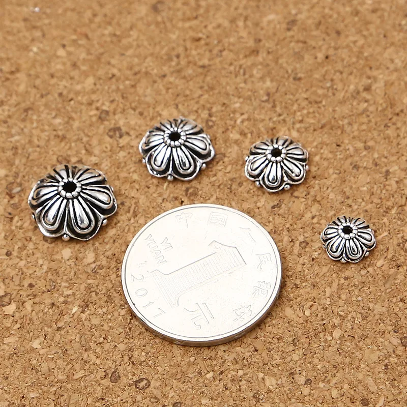 100% S925 Sterling Silver 8-14mm Lotus Trust Bead Pad Earring Settings Retro Style For Jewelry Ear Hook Accessories